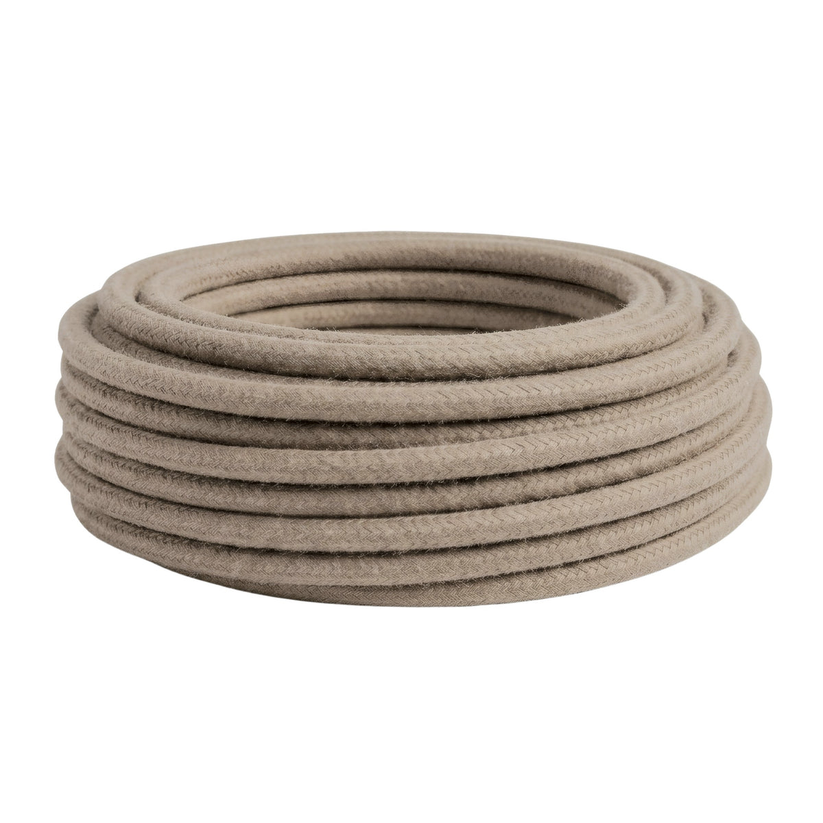 Cavo tessile rotondo in cotone – Grigio tortora, matassa vista di profilo