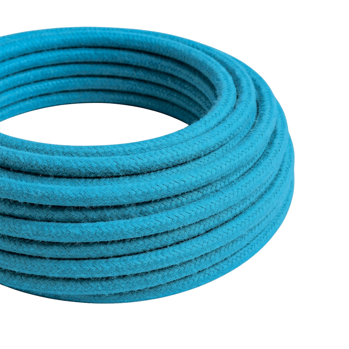 Cavo tessile rotondo effetto seta – Blu ciano