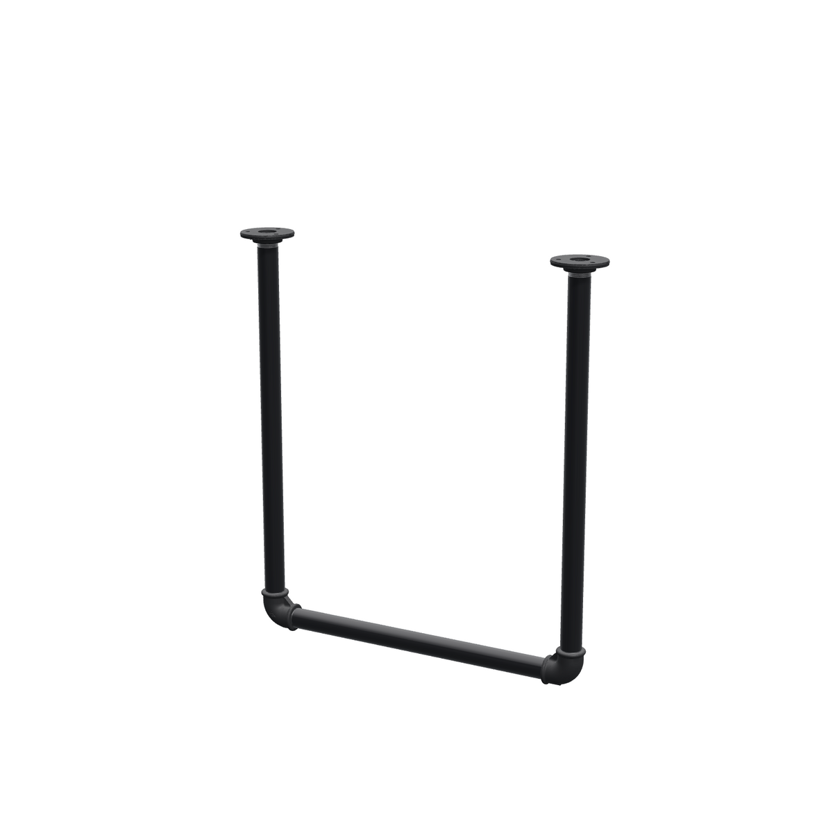 Portant à vêtements suspendu au plafond en tubes d'acier peints noir mat Ø 27 mm — largeur 46 cm, hauteur sous plafond 52 cm, vue de trois quarts sur fond blanc
