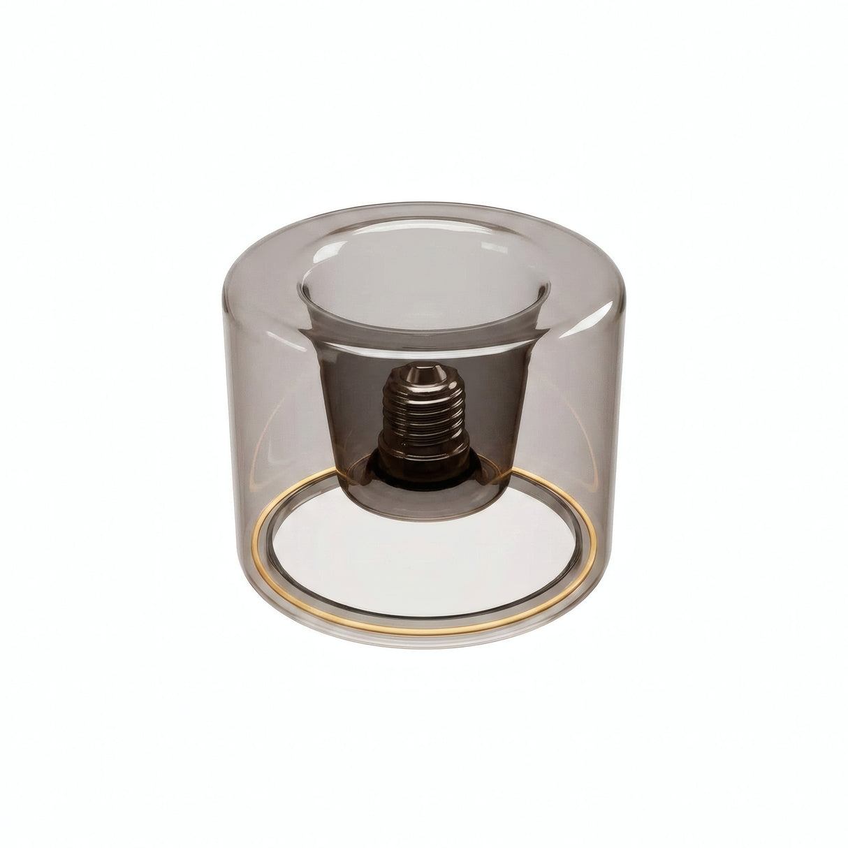 Lampadina LED donut E27 in vetro fumé, Ø 120 mm, spenta, attacco E27 incassato visibile, sfondo bianco