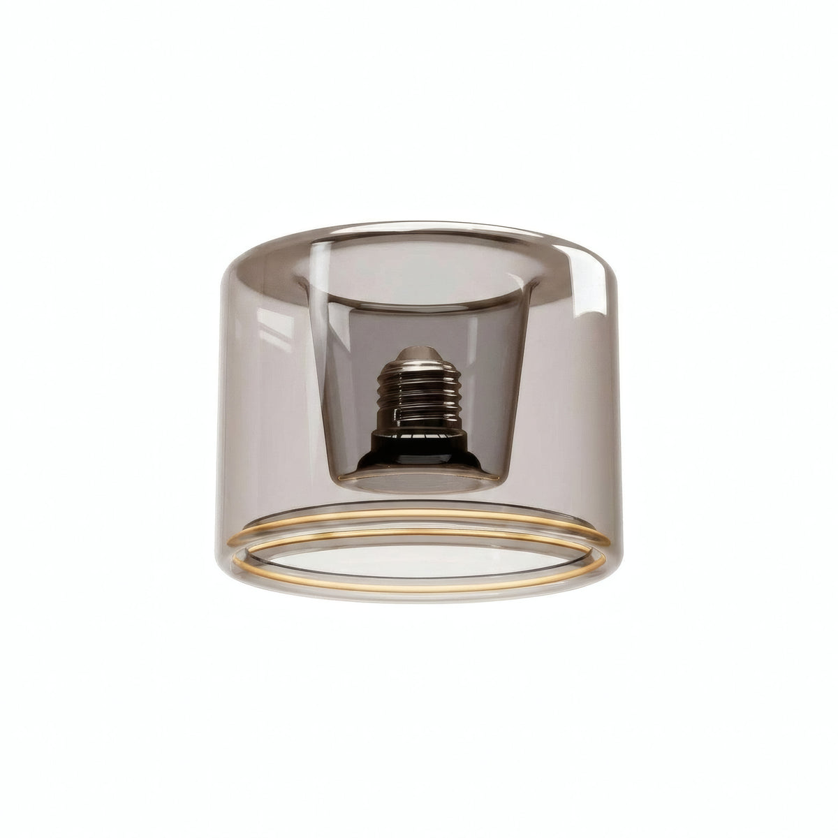 Lampadina LED donut E27 in vetro fumé, Ø 120 mm, vista di tre quarti, sfondo bianco