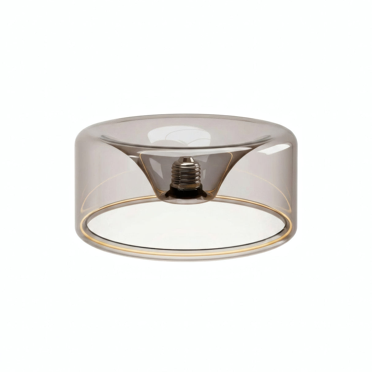 Lampadina LED donut E27 in vetro fumé, Ø 195 mm, spenta, attacco E27 incassato visibile, sfondo bianco