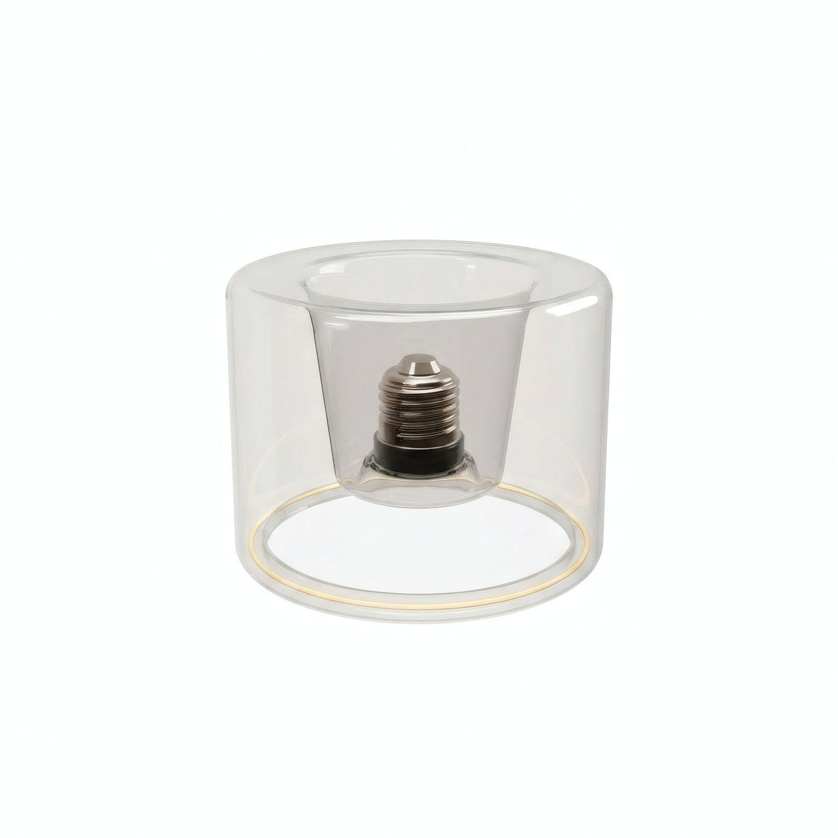 Lampadina LED donut E27 in vetro trasparente, Ø 120 mm, spenta, attacco E27 incassato visibile, sfondo bianco