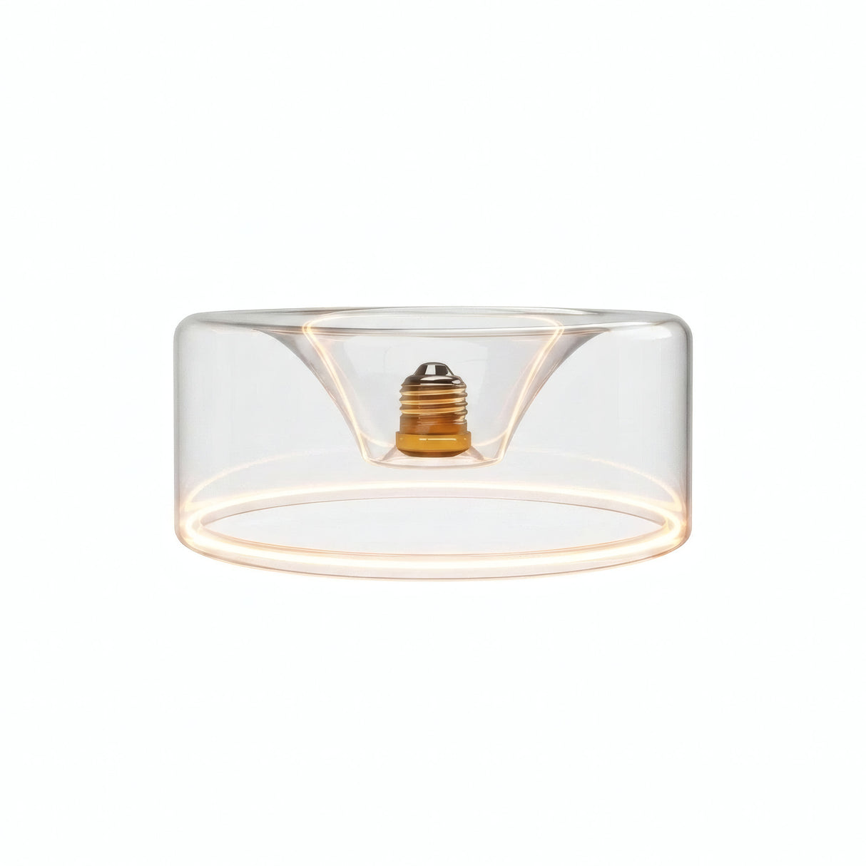 Lampadina LED donut E27 in vetro trasparente, Ø 195 mm, accesa, anello luminoso caldo, sfondo bianco