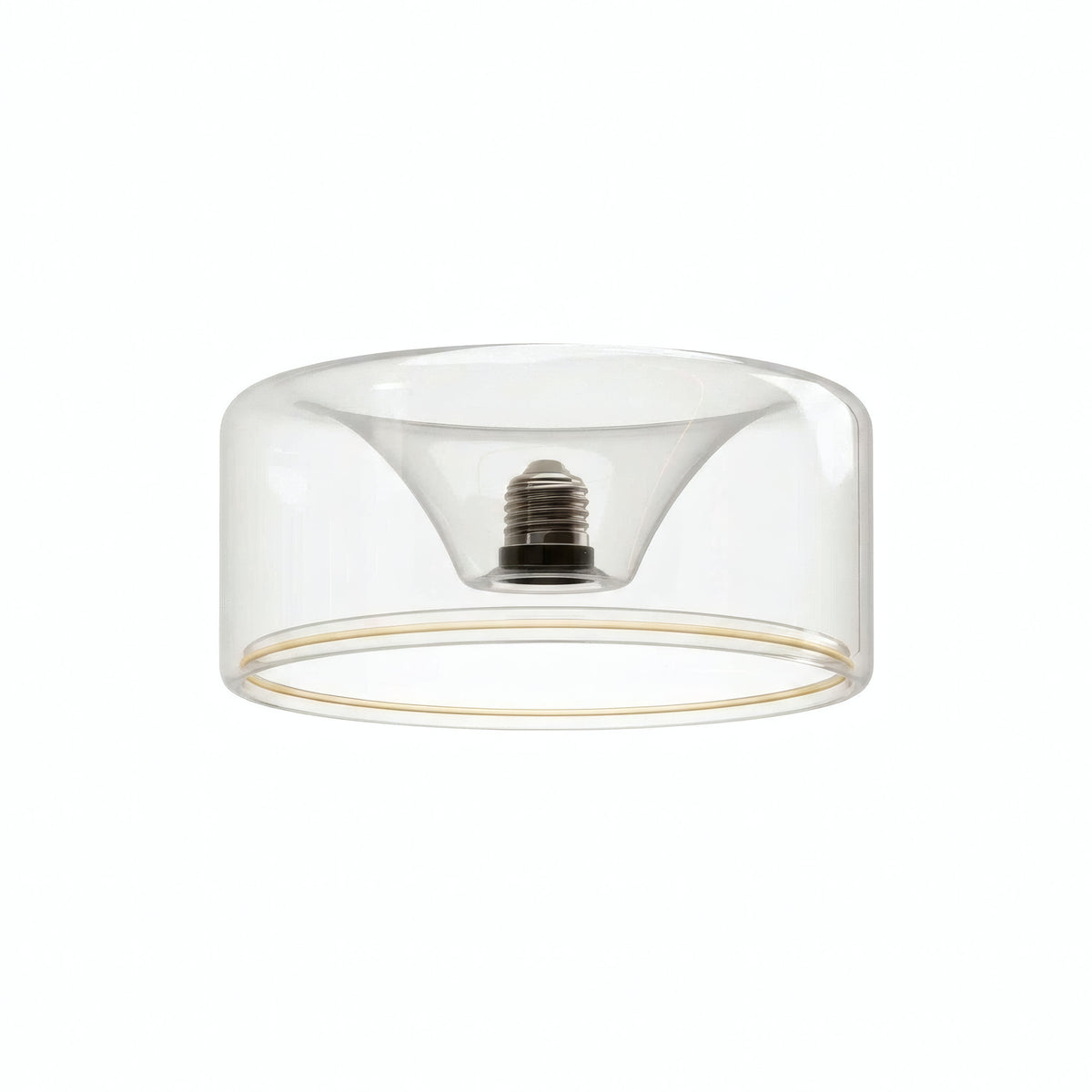 Lampadina LED donut E27 in vetro trasparente, Ø 195 mm, vista di tre quarti, sfondo bianco