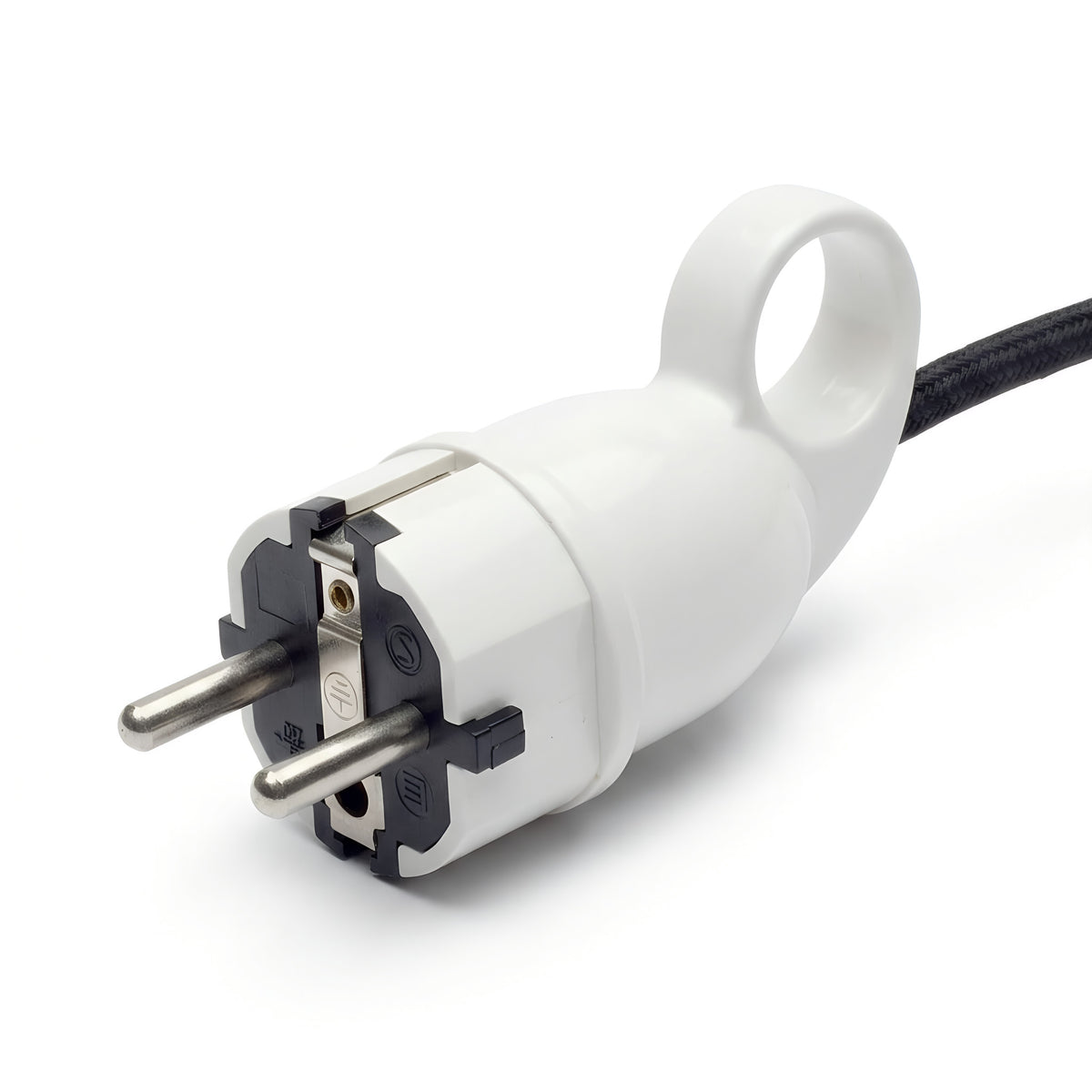 Spina maschio Schuko con anello estrattore — Bianco