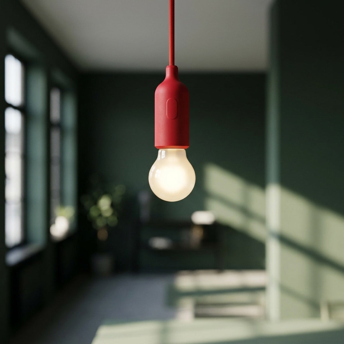 Portalampada E27 in silicone con interruttore — Rosso