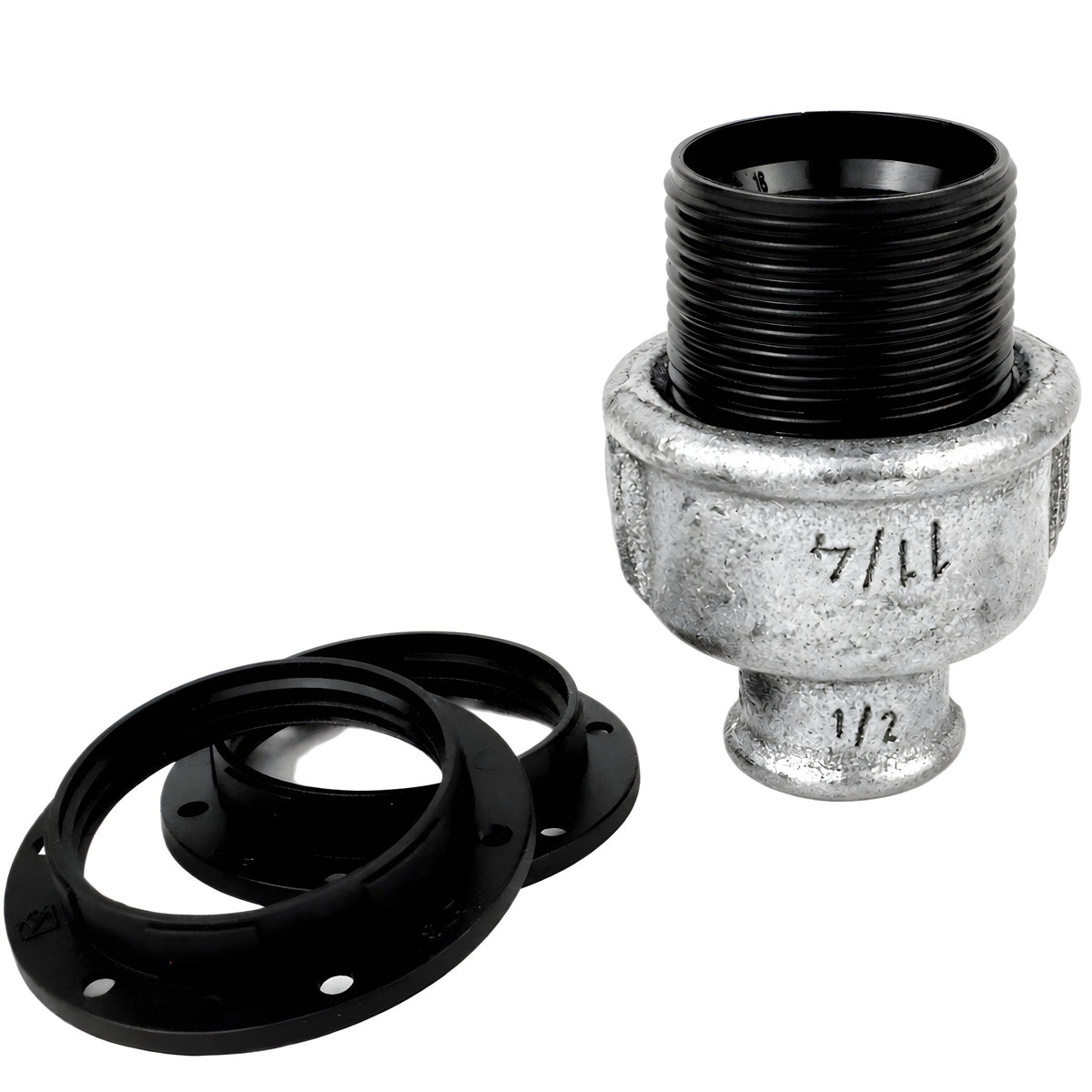 Kit portalampada E27 in bachelite su raccordo 1/2'' (15x21mm) femmina in ghisa zincata