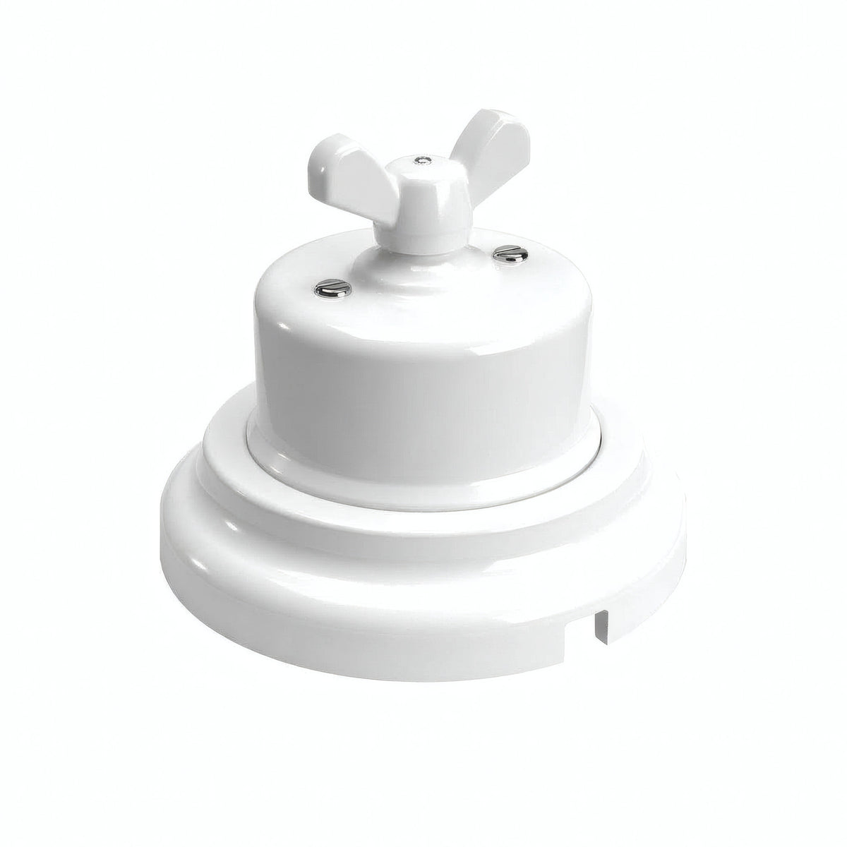 Kit deviatore in porcellana con galletto e base — Bianco / Bianco / Piatta Ø 100 mm