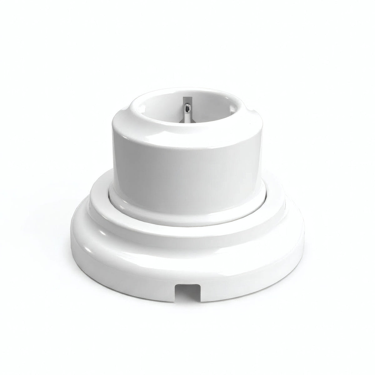 Kit presa a parete e base in porcellana — Schuko 2P+T 16 A / Bianco / Piatta Ø 100 mm