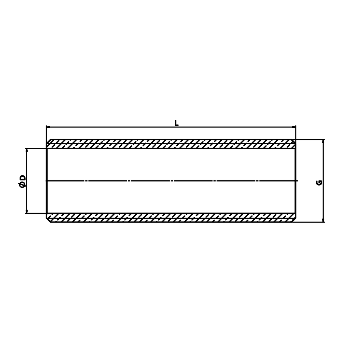 Disegno tecnico quotato: tubo filettato passamuro in ottone (rif. 2310)