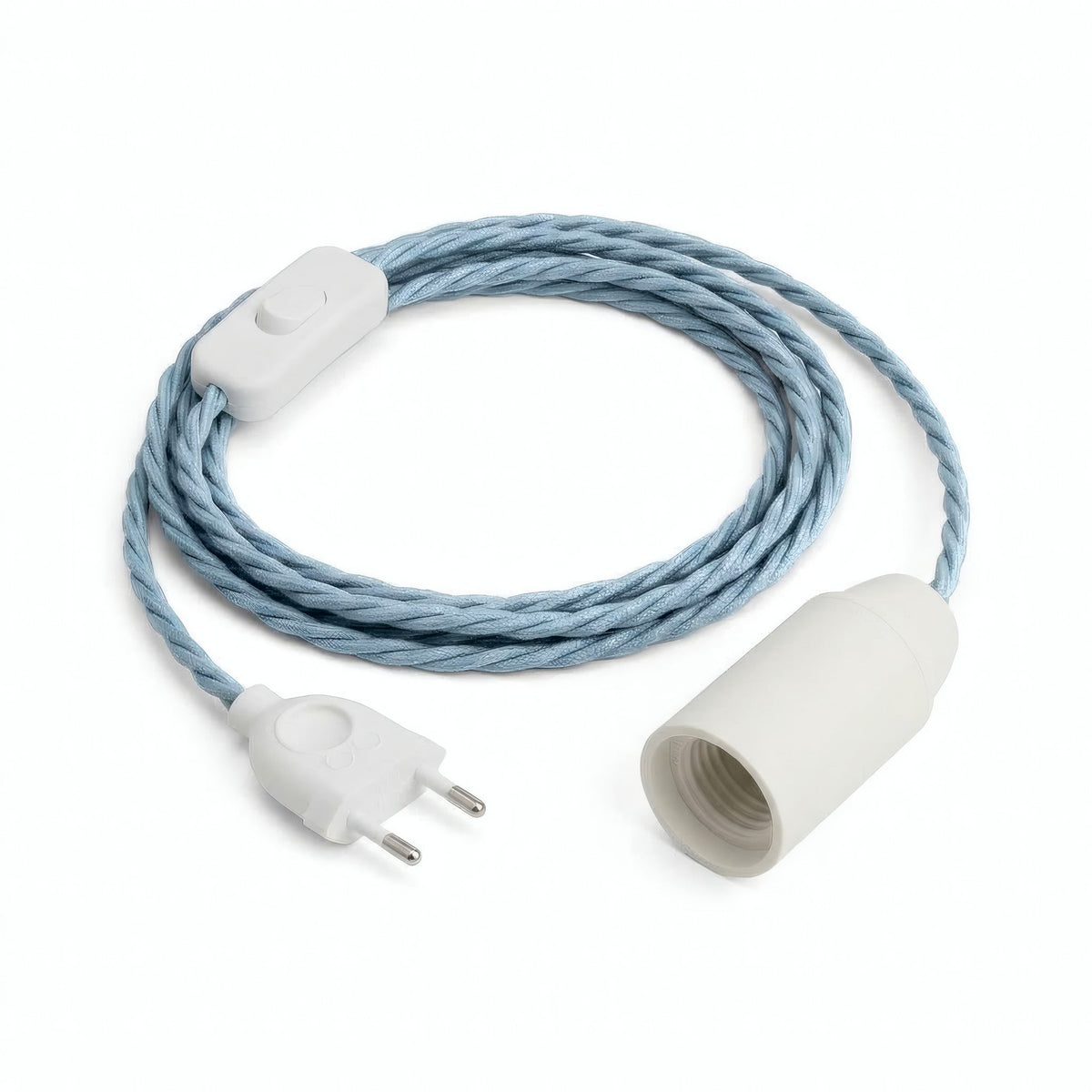 Lampada a sospensione con cavo tessile intrecciato, cotone blu oceano, portalampada E14