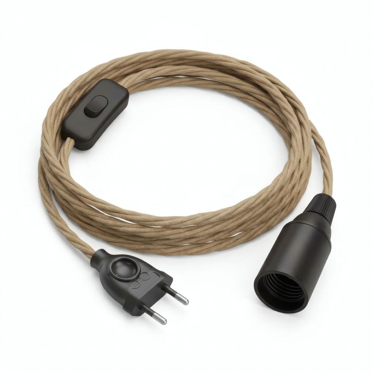Lampada a sospensione con cavo tessile intrecciato, juta naturale, portalampada E14
