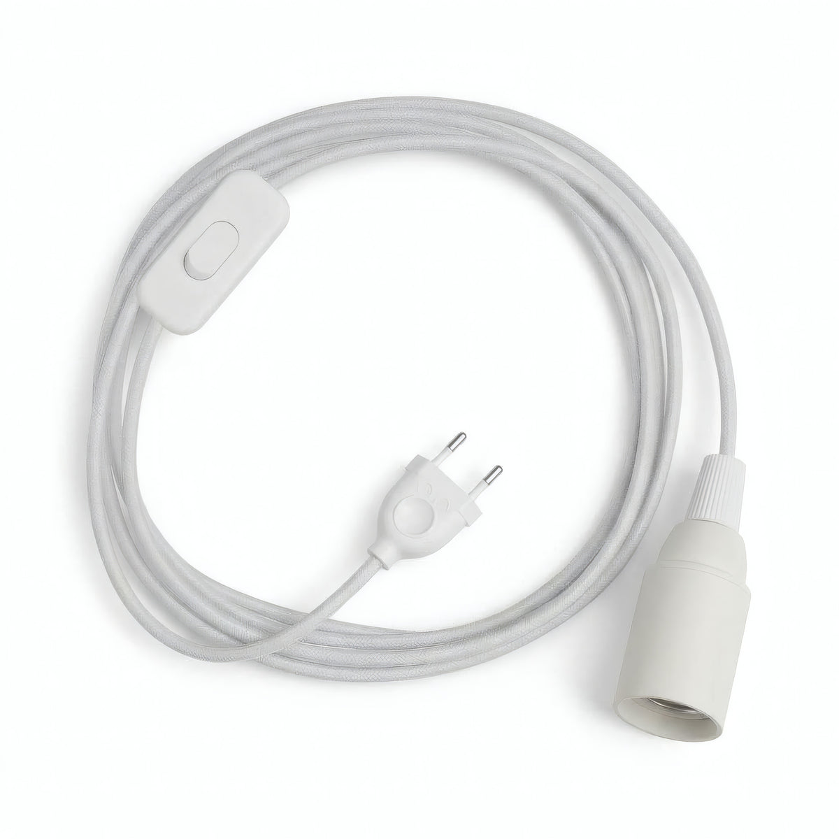 Lampada a sospensione con cavo tessile tinta unita, cotone bianco ottico, portalampada E14
