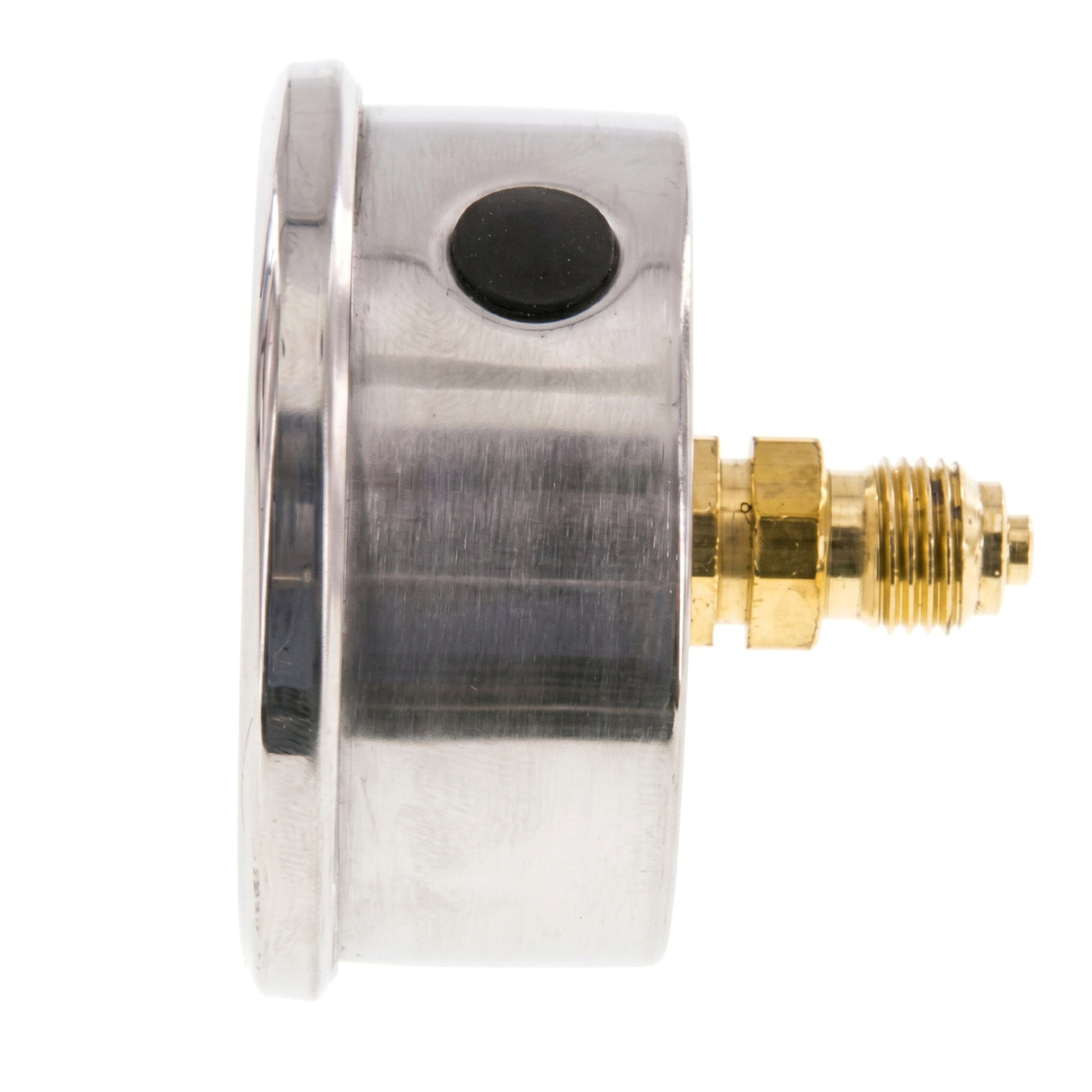 Manomètre axial inox 304 bain de silicone, vue de profil, filetage BSPP arrière