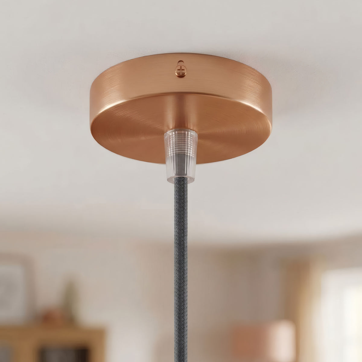 Mini rosone cilindrico in metallo, Ø 83 mm — 1 foro centrale / Conico in termoplastica / Rame satinato