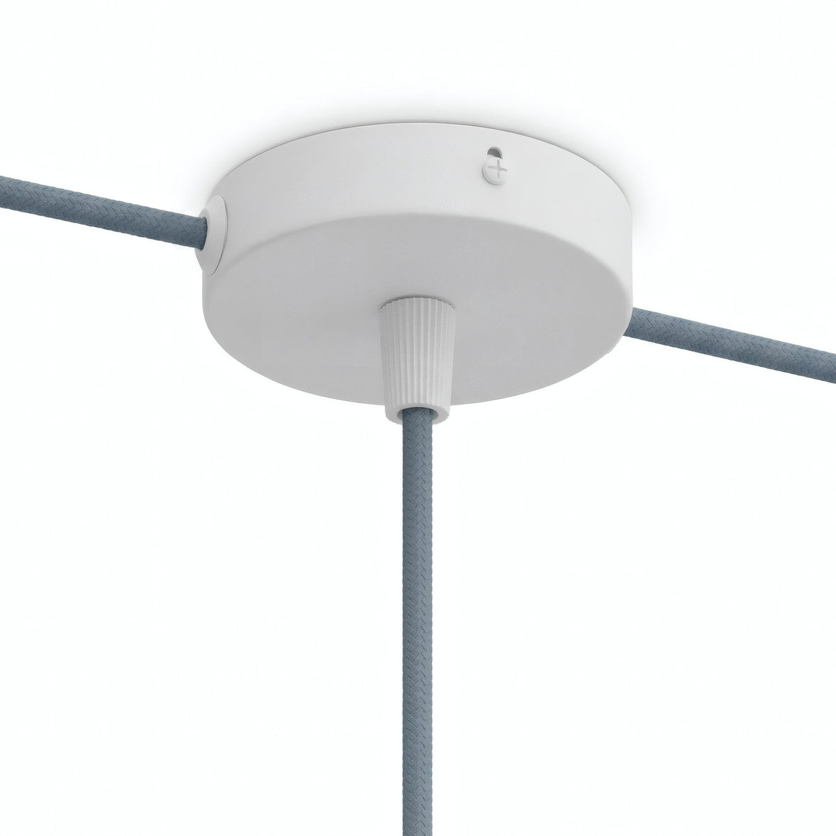 Mini rosone cilindrico in metallo, Ø 83 mm — 1 foro centrale e 2 laterali / Conico in termoplastica / Bianco opaco