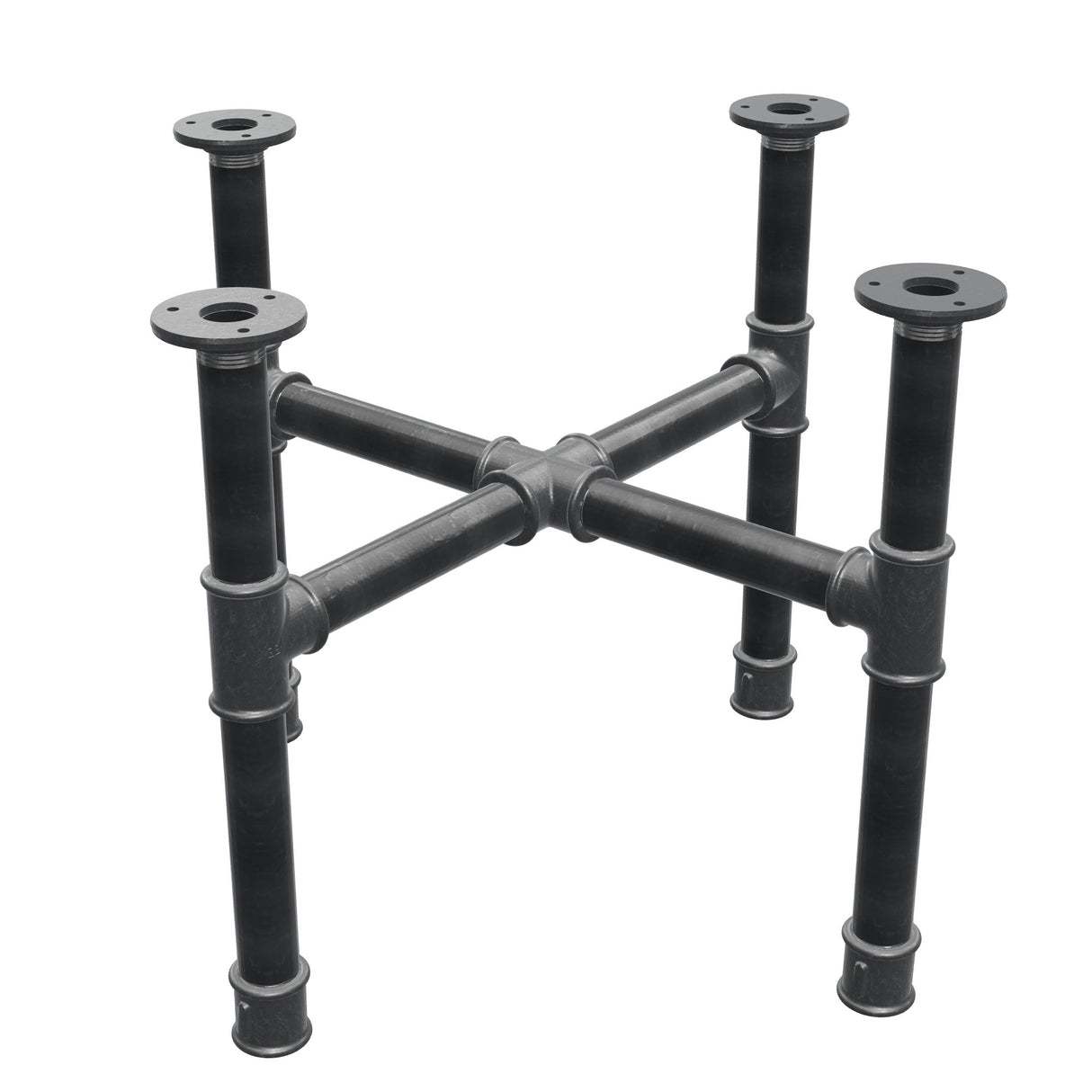 Base per tavolino, gambe a croce, ghisa e acciaio Ø 34 mm, 56 × 56 cm, altezza 42 cm