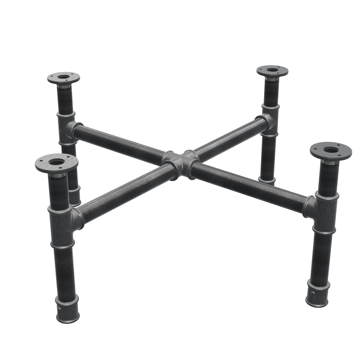Base per tavolino, gambe a croce, ghisa e acciaio Ø 34 mm, 76 × 76 cm, altezza 32 cm