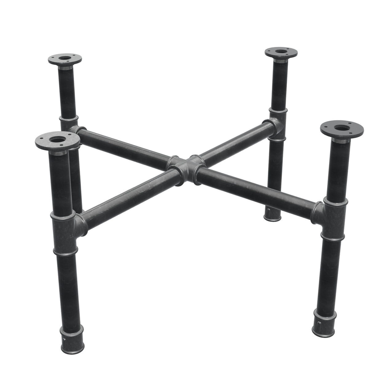 Base per tavolino, gambe a croce, ghisa e acciaio Ø 34 mm, 76 × 76 cm, altezza 42 cm