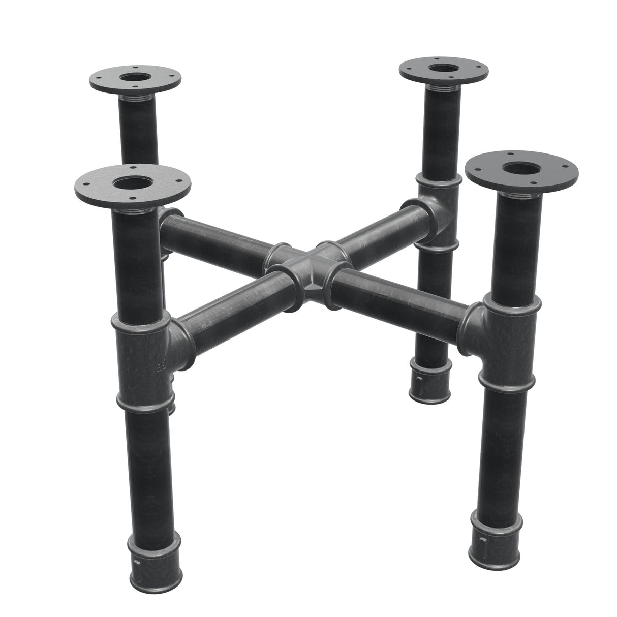 Base per tavolino, gambe a croce, ghisa e acciaio Ø 42 mm, 61 × 61 cm, altezza 44 cm