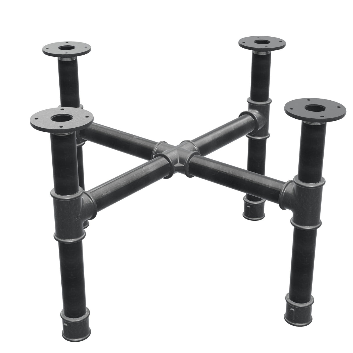 Base per tavolino, gambe a croce, ghisa e acciaio Ø 42 mm, 71 × 71 cm, altezza 44 cm