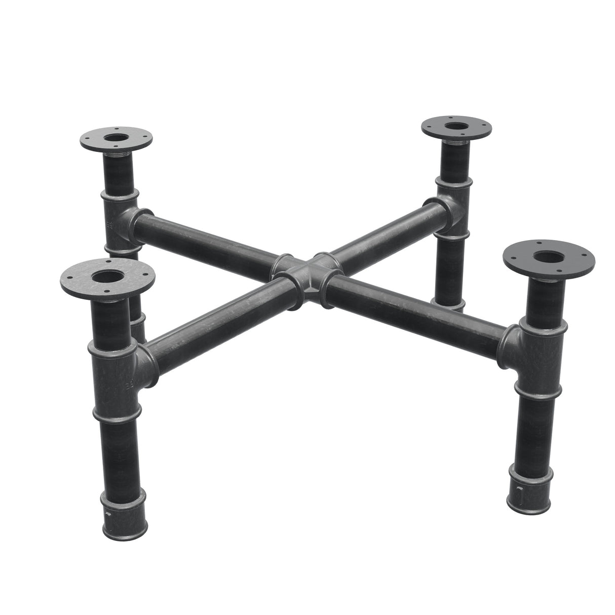 Base per tavolino, gambe a croce, ghisa e acciaio Ø 42 mm, 81 × 81 cm, altezza 34 cm