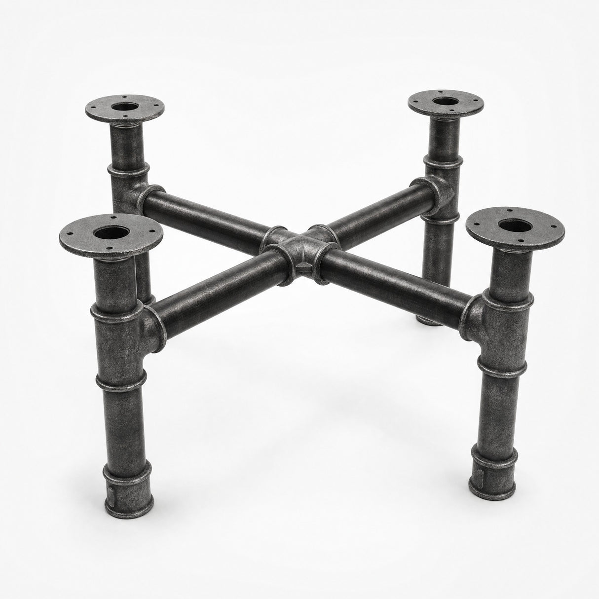 Base per tavolino, ghisa e acciaio verniciato, a croce Ø 42 mm, vista di tre quarti in studio