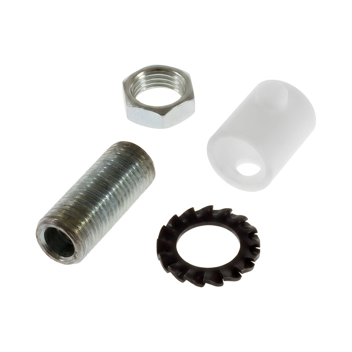 Serracavo cilindrico in plastica, tubo filettato M10x1 — Bianco