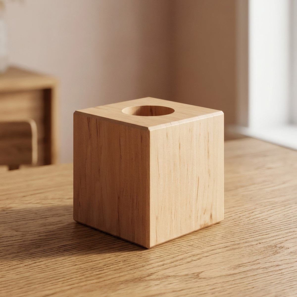 Base per lampada a cubo in ontano per portalampada E27