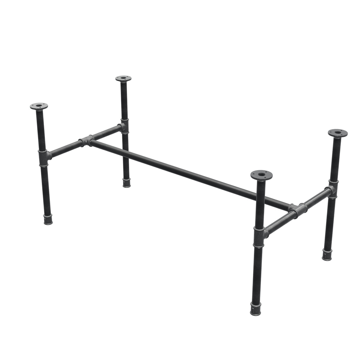 Base per tavolino industriale in ghisa, struttura a H, 111 × 55 cm, altezza 52 cm, vista di tre quarti