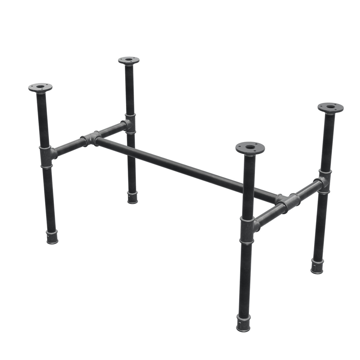 Base per tavolino industriale in ghisa, struttura a H, 81 × 45 cm, altezza 52 cm, vista di tre quarti