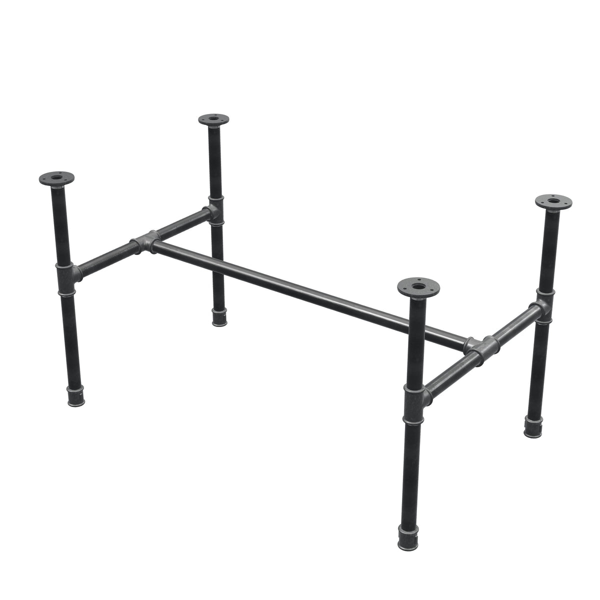 Base per tavolino industriale in ghisa, struttura a H, 91 × 55 cm, altezza 52 cm, vista di tre quarti