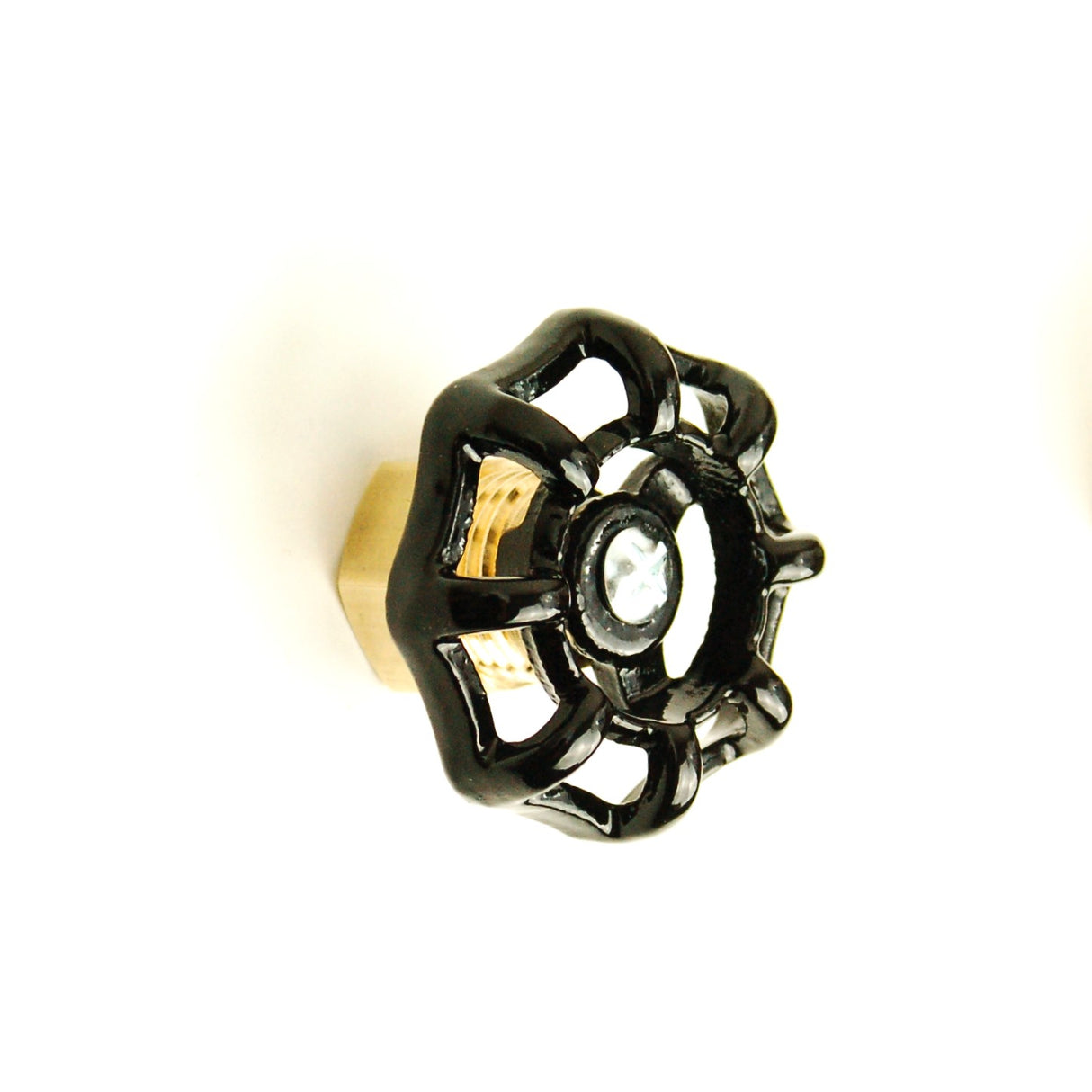 Pomello maniglia porta con volante valvola in ottone nero