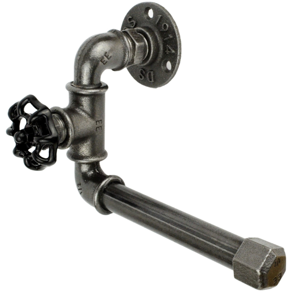 Portarotolo carta igienica con valvola nera | Modello 3, volante piccolo in ghisa