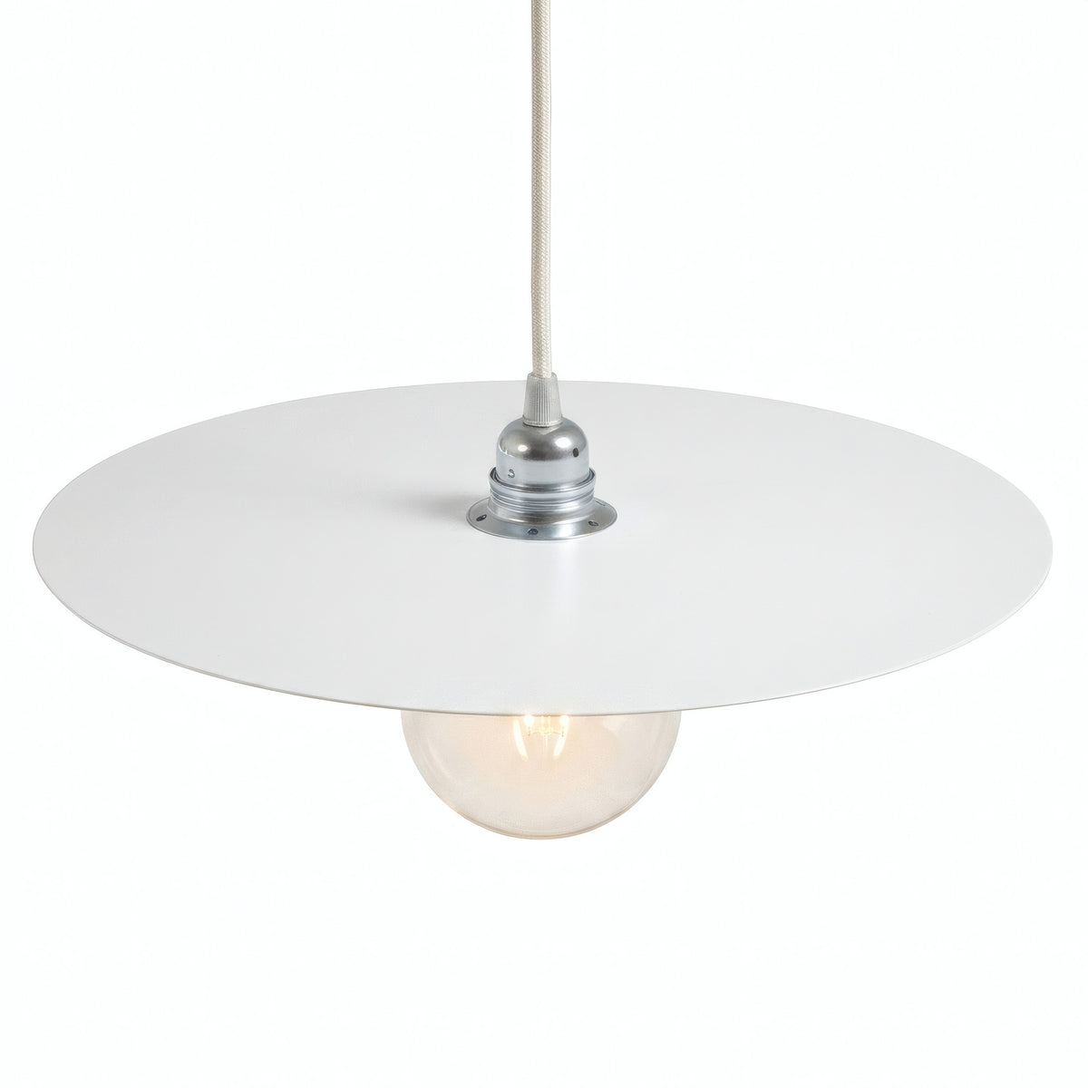 Paralume disco piatto in ferro Ø 40 cm per portalampada E27 — Bianco