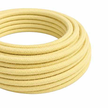 Cavo elettrico tessile rotondo, cotone giallo pastello — vista 1