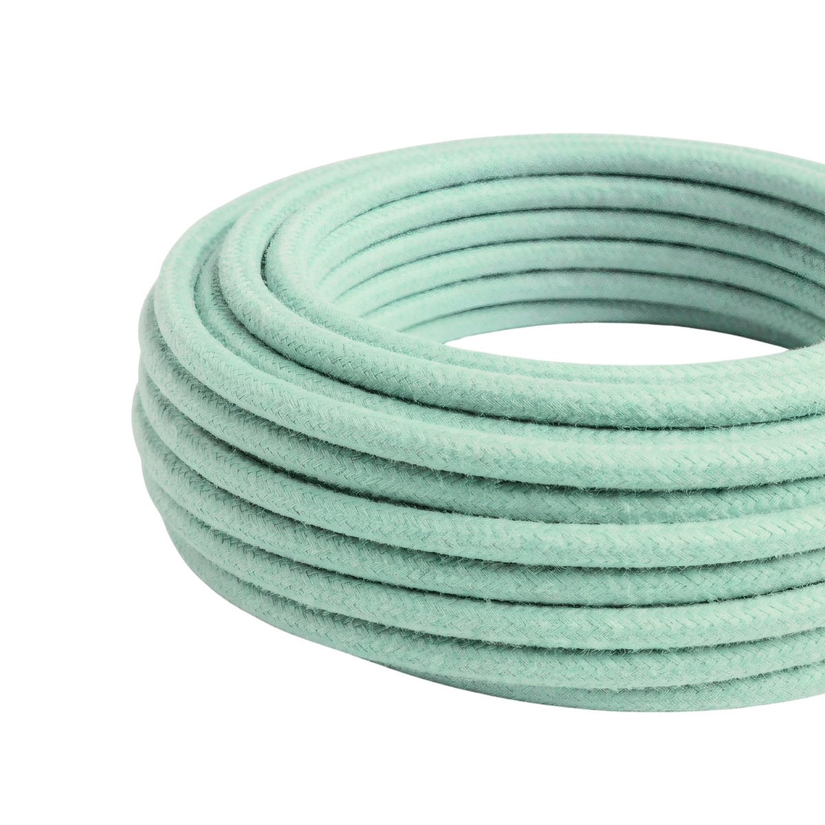 Cavo tessile rotondo in cotone – Latte e menta, matassa vista di tre quarti