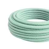 Cavo tessile rotondo in cotone – Latte e menta, matassa vista di tre quarti