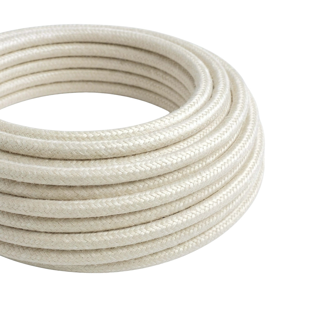 Cavo tessile rotondo effetto seta – Bianco perla