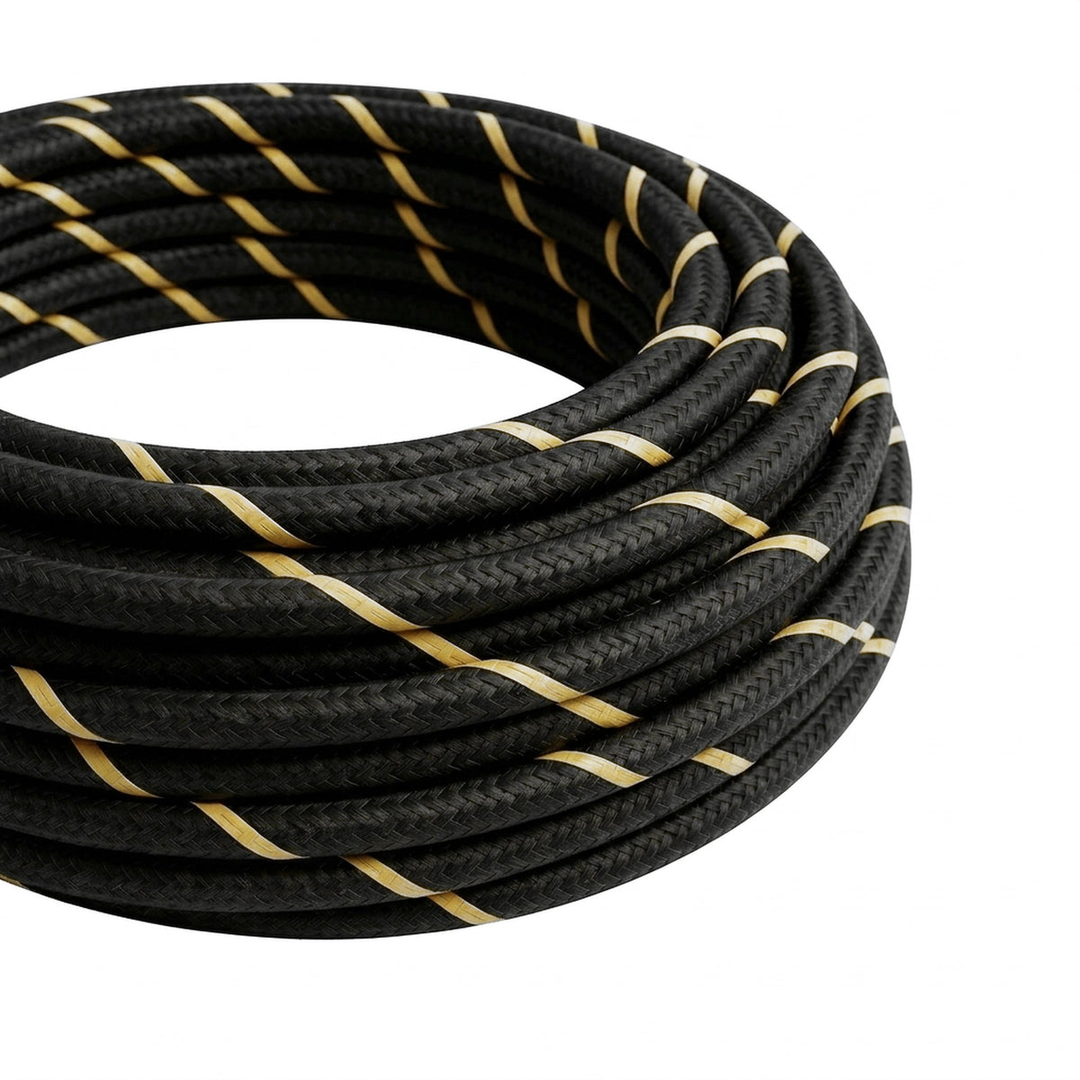 Cavo tessile rotondo rigato effetto seta – Nero e oro