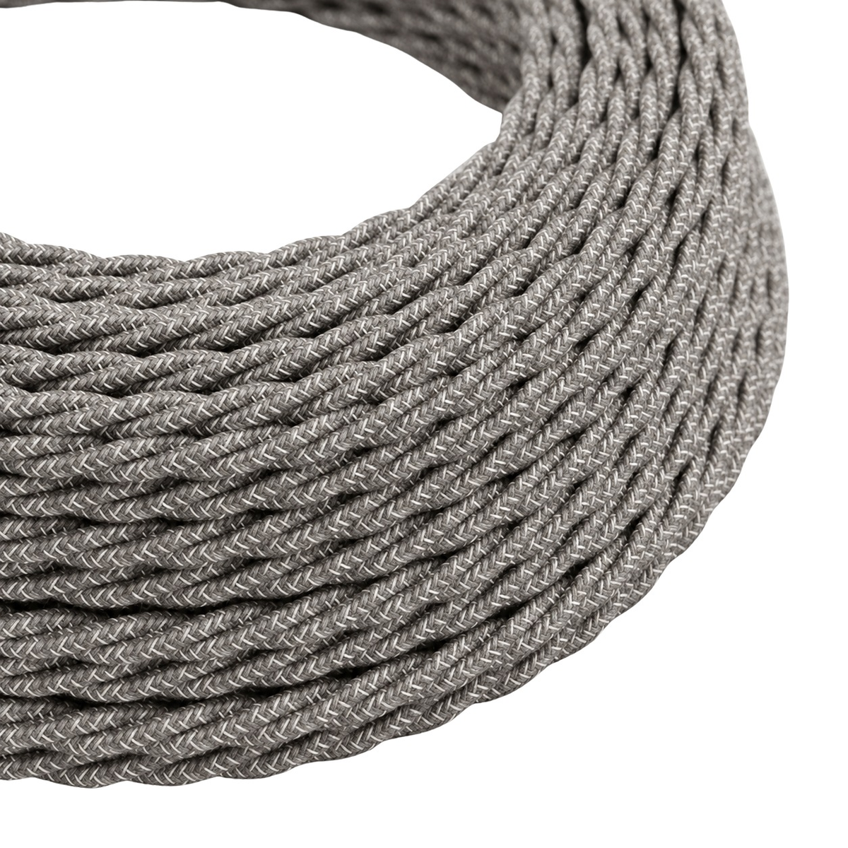 Cavo elettrico tessile intrecciato, lino naturale grigio — vista 1