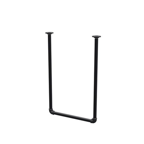 Appendiabiti da soffitto in tubo d'acciaio verniciato nero opaco Ø 27 mm — larghezza 46 cm, altezza sotto il soffitto 72 cm, vista di tre quarti su fondo bianco