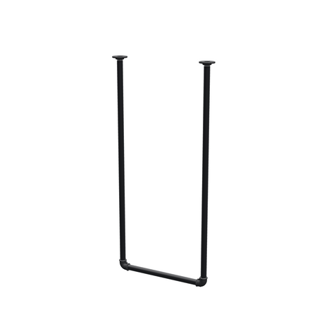 Appendiabiti da soffitto in tubo d'acciaio verniciato nero opaco Ø 27 mm — larghezza 46 cm, altezza sotto il soffitto 102 cm, vista di tre quarti su fondo bianco