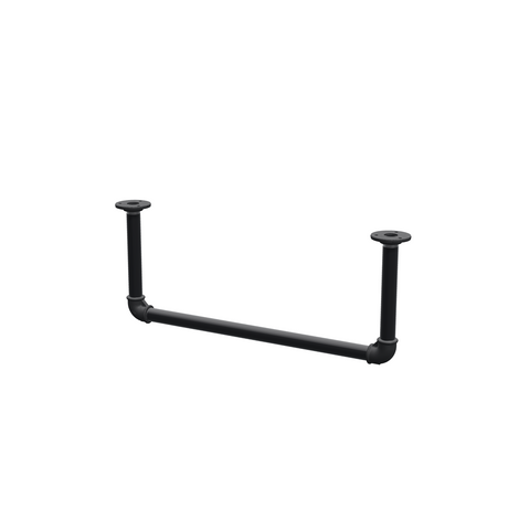 Appendiabiti da soffitto in tubo d'acciaio verniciato nero opaco Ø 27 mm — larghezza 56 cm, altezza sotto il soffitto 22 cm, vista di tre quarti su fondo bianco
