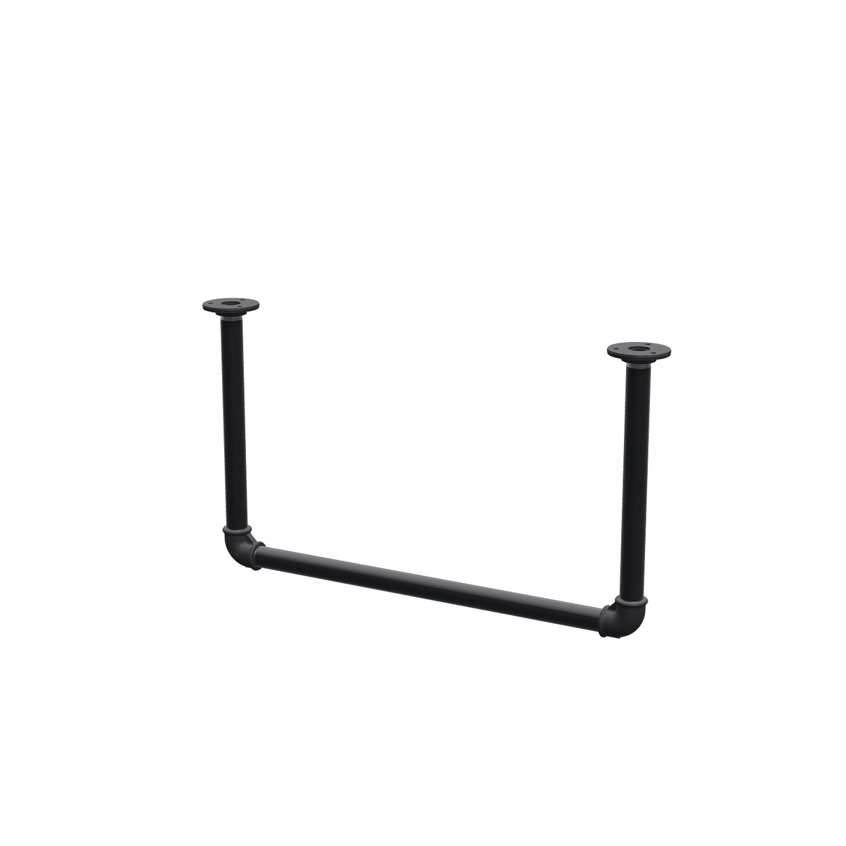 Portant à vêtements suspendu au plafond en tubes d'acier peints noir mat Ø 27 mm — largeur 56 cm, hauteur sous plafond 32 cm, vue de trois quarts sur fond blanc