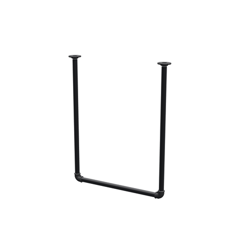 Appendiabiti da soffitto in tubo d'acciaio verniciato nero opaco Ø 27 mm — larghezza 56 cm, altezza sotto il soffitto 72 cm, vista di tre quarti su fondo bianco