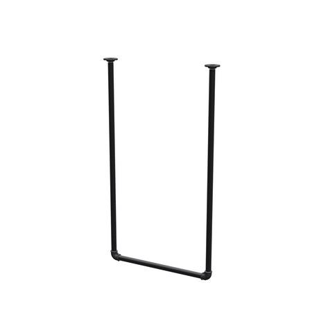 Appendiabiti da soffitto in tubo d'acciaio verniciato nero opaco Ø 27 mm — larghezza 56 cm, altezza sotto il soffitto 102 cm, vista di tre quarti su fondo bianco