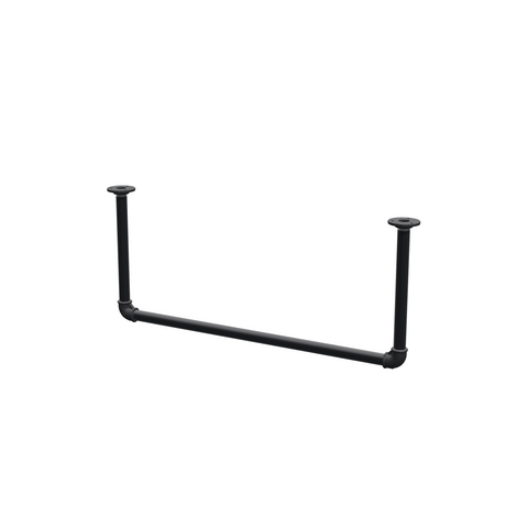 Appendiabiti da soffitto in tubo d'acciaio verniciato nero opaco Ø 27 mm — larghezza 76 cm, altezza sotto il soffitto 32 cm, vista di tre quarti su fondo bianco
