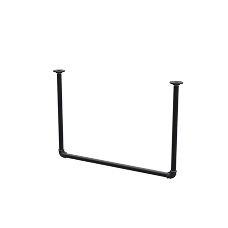 Appendiabiti da soffitto in tubo d'acciaio verniciato nero opaco Ø 27 mm — larghezza 76 cm, altezza sotto il soffitto 52 cm, vista di tre quarti su fondo bianco